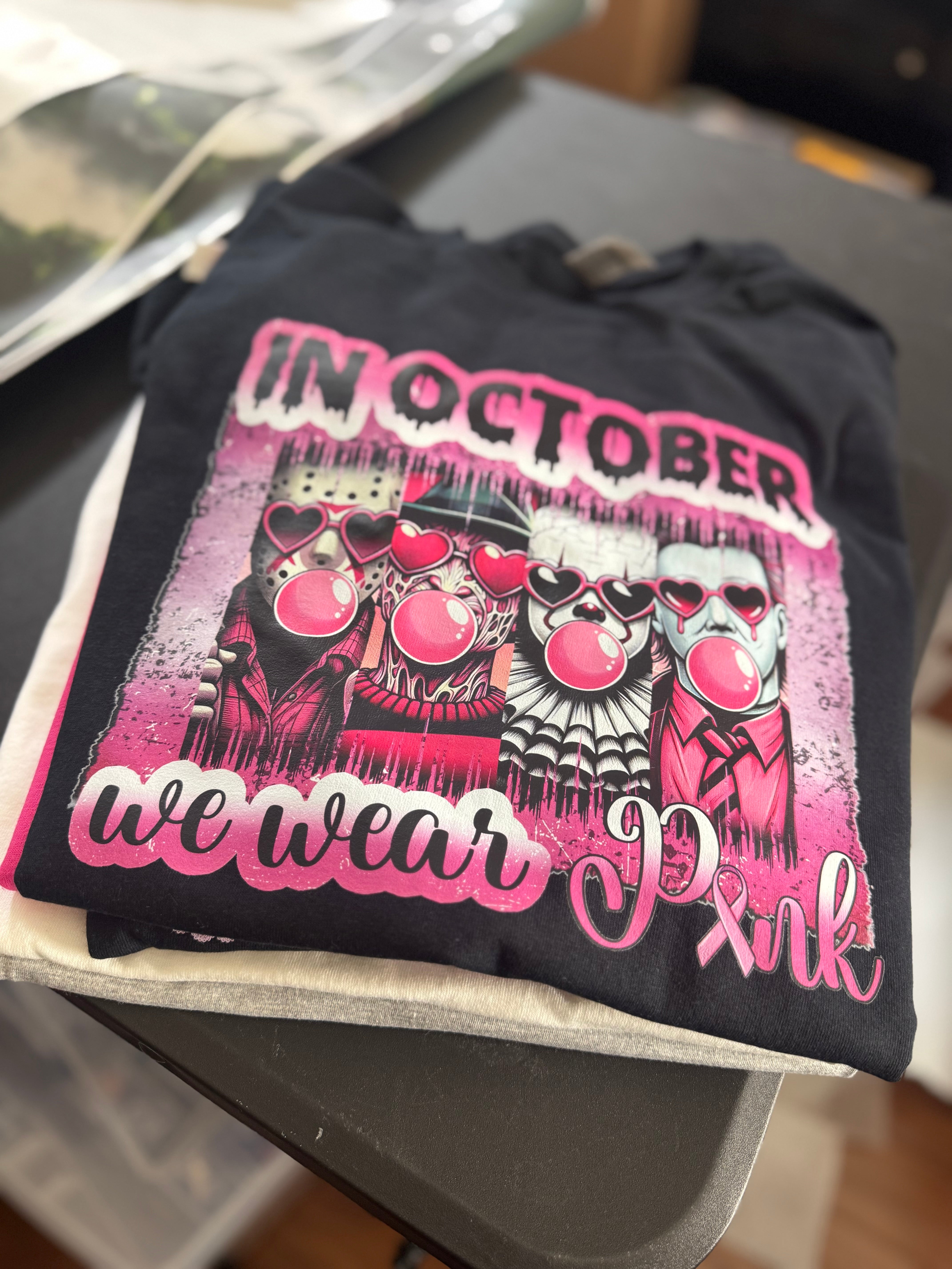 In October We Wear Pink – Breast Cancer Awareness Horror Tee